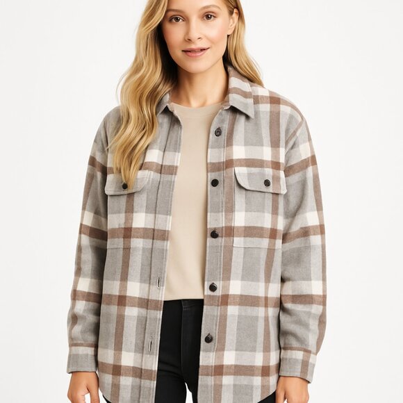 Women’s Flannel Plaid Long Sleeve Shacket – Size L – NWOT - Picture 1 of 8